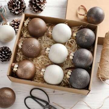 Yunlly 12 Pcs 2.36'' Textured Ball Ornaments Neutral Home Decor with Hanging Loop Shatterproof Home ...