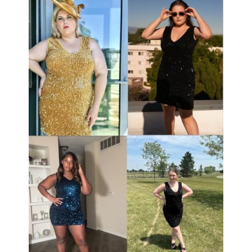Plus Size Sequin Dress V Neck Party Cocktail Evening Wear