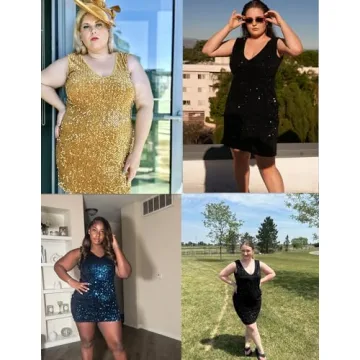 Plus Size Sequin Dress V Neck Party Cocktail Evening Wear