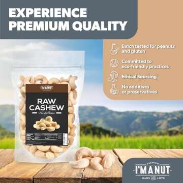 Premium Raw Cashews 32oz (2 lbs.) Non-GMO, No Additives Batch Tested Gluten & Peanut Free, Resealable Pouch for Freshness, Unsalted Cashews - Perfect for Pesto, Salads, Gourmet Cooking and Baking