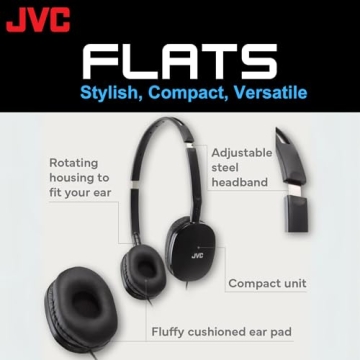 JVC Flats On-Ear Wired Headphones Lightweight Comfortable Sound