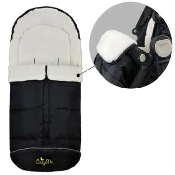 CozyMe 3 in 1 Winter Outdoor Tour Toddler Universal Stroller Sleeping Bag, Waterproof Footmuff, Length/Height/Temperature Adjustable Baby Bunting Bag, Black