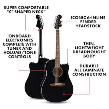 Fender California Debut Redondo CE Acoustic Guitar, Beginner Guitar, 2-Year Warranty, Includes Built...