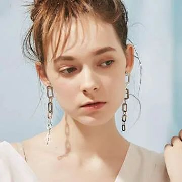 U7 4.2 Inch Long Drop Earrings Stainless Steel Y2K Party Earring for Women Paperclip Chain Earrings