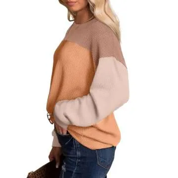 WIHOLL Womens Fall Fashion 2024 Oversized Sweaters For Women Long Sleeve T Shirts Cute Colorblock Striped Ladies Tops And Blouses Dressy Casual Coffee S