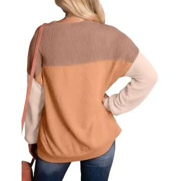 WIHOLL Womens Fall Fashion 2024 Oversized Sweaters For Women Long Sleeve T Shirts Cute Colorblock Striped Ladies Tops And Blouses Dressy Casual Coffee S