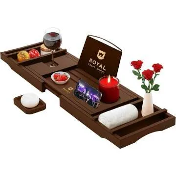 Luxury Bathtub Caddy Tray with Soap Dish - Brown