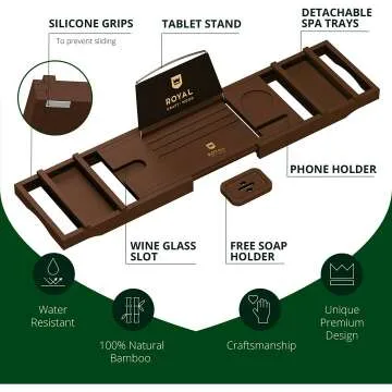 Luxury Bathtub Caddy Tray with Soap Dish - Brown