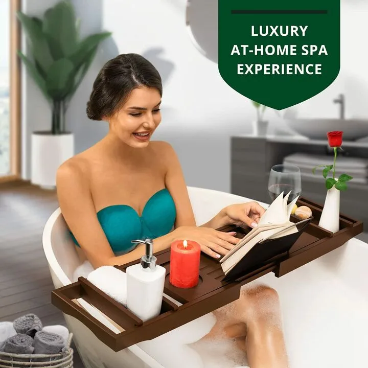 Luxury Bathtub Caddy Tray with Soap Dish - Brown