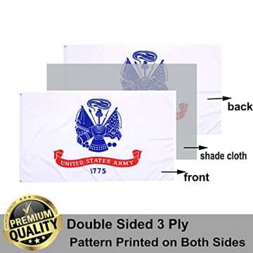 Army US Military Flag Double Sided 3x5 Outdoor-3 Ply American United States 1775 White Army Flags He...