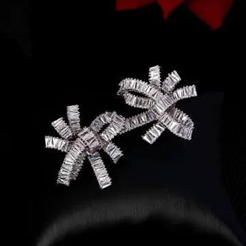 Rhinestone Bow Stud Earrings for Women, Bowknot Shape Earrings Cubic Zirconia Rhinestone Earrings
