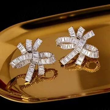 Stylish Rhinestone Bow Stud Earrings for Women