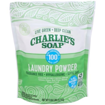 Charlie’s Soap Laundry Powder (100 Loads) Fragrance Free Hypoallergenic Laundry Detergent - Eco-Fr...