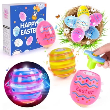 TERRAMUS Easter Eggs Toys, 6-Pack Spinning Tops, LED Light Up Toys, Lighting & Singing Party Favors ...