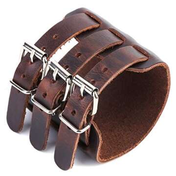 Men's leather broadband Cuff Bracelet guard wristband alloy fastening armor cuffs (Brown-2.7 inches ...