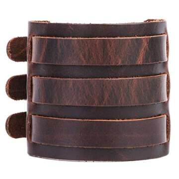 Men's leather broadband Cuff Bracelet guard wristband alloy fastening armor cuffs (Brown-2.7 inches wide)