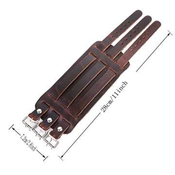 Men's leather broadband Cuff Bracelet guard wristband alloy fastening armor cuffs (Brown-2.7 inches wide)