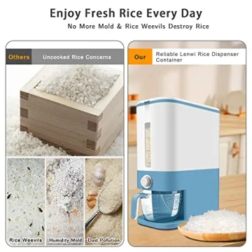 Lenwi 25 Lbs Rice Dispenser, Large Cereal Dry Food Storage Containers with Measuring Cup,BPA-Free Household for Kitchen Pantry Organization-Blue