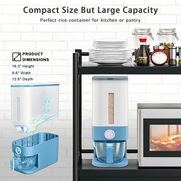 Lenwi 25 Lbs Rice Dispenser, Large Cereal Dry Food Storage Containers with Measuring Cup,BPA-Free Household for Kitchen Pantry Organization-Blue