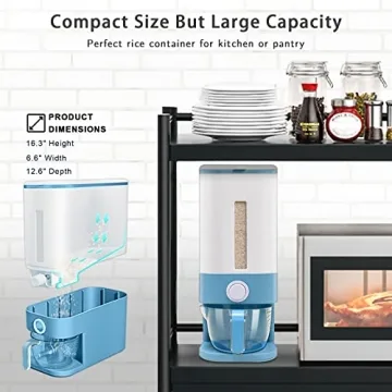 Lenwi 25 Lbs Rice Dispenser, Large Cereal Dry Food Storage Containers with Measuring Cup,BPA-Free Household for Kitchen Pantry Organization-Blue