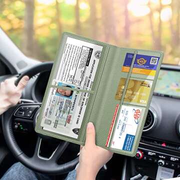 FINPAC Car Registration and Insurance Card Holder, Vehicle Glove Box Card Organizer Wallet, Automobile Accessories for Documents, License, Sage Green
