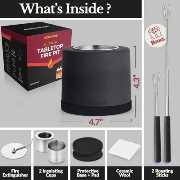 Houswise Tabletop Fire Pit Smores Maker Kit - Concrete Outdoor & Indoor Fire Pit Tabletop, Table Top Firepit, Small Portable Mini Indoor Fireplace