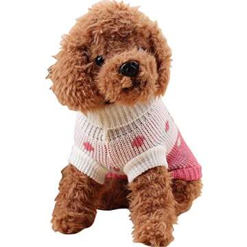 CHBORCHICEN Pet Dog Sweaters Classic Knitwear Turtleneck Winter Warm Puppy Clothing Cute Strawberry and Heart Doggie Sweater (Pink, Small)