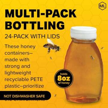 Mann Lake Honey Squeeze Bottle, Easy Honey Dispensing, Durable, White Flip-Top Lids Included, Effortless Honey Storage, Recyclable Plastic, 24-Pack, 12 oz