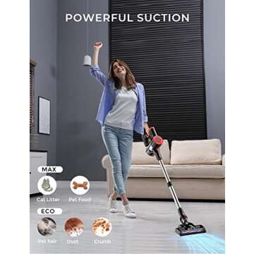 syvio Cordless Vacuum Cleaner Rechargeable with 2200mAh Detachable Battery, 18000Pa Cyclone Vacuum with Double HEPA Filters, 2 Modes, Portable Handheld Stick Vacuum for Hard Floors