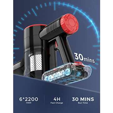 syvio Cordless Vacuum Cleaner Rechargeable with 2200mAh Detachable Battery, 18000Pa Cyclone Vacuum with Double HEPA Filters, 2 Modes, Portable Handheld Stick Vacuum for Hard Floors