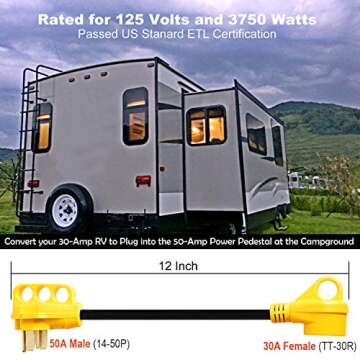 Facon 50Amp Male to 30Amp Female RV Power Cord Adapter, Suitable for 30Amp RV, RV Power Adapter with...