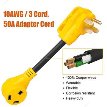 Facon 50Amp Male to 30Amp Female RV Power Cord Adapter, Suitable for 30Amp RV, RV Power Adapter with Easy Handle, RV Electrical Converter Cord Cable, 12Inch Length, for RV, Camper