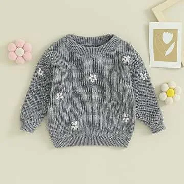 Pivanzore Baby Girl Toddler Knit Sweater – Cute Floral Crewneck for Winter