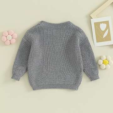 Pivanzore Baby Girl Toddler Knit Sweater Winter Clothes Cute Flower Crewneck Long Sleeve Pullover Newborn Infant Warm Tops