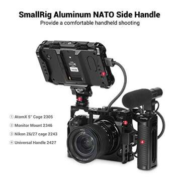 SMALLRIG Universal Aluminum NATO Side Handle Grip for DSLR Camera Cage with Cold Shoe Mount Built-in...