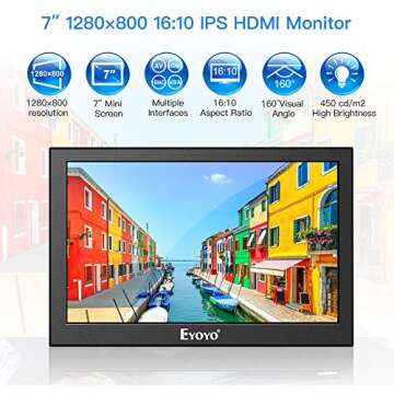Eyoyo 7 Inch Small Monitor, Mini HDMI Monitor IPS Display Screen Support HDMI VGA AV BNC Inputs, Secondary Monitor for PC/Computer/Raspi/Laptop/Security Camera/CCTV/PS4