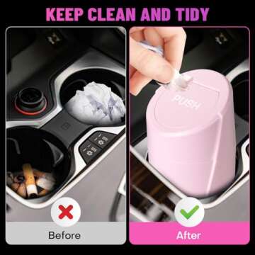 Car Trash Can Bin with Lid - 2 Packs Car Garbage Can Cup Holder - Pink Mini Leakproof Vehicle Trash ...