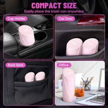 Car Trash Can Bin with Lid - 2 Packs Car Garbage Can Cup Holder - Pink Mini Leakproof Vehicle Trash Garbage Can Bin with 40pcs Trash Bags-Car Organizers and Storage for Front Back Seat Accessories