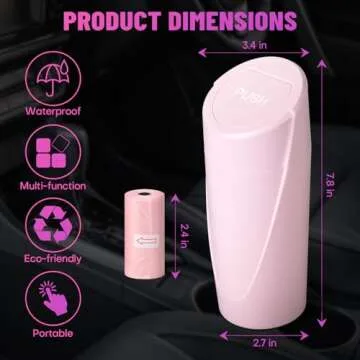 Car Trash Can Bin with Lid - 2 Packs Car Garbage Can Cup Holder - Pink Mini Leakproof Vehicle Trash Garbage Can Bin with 40pcs Trash Bags-Car Organizers and Storage for Front Back Seat Accessories