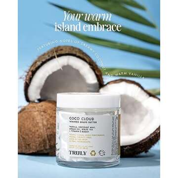 Truly Beauty Coco Cloud Shaving Cream for Women Sensitive Skin Whipped Shave Butter for Legs, Pubic Hair, Underarm, Body, Intimate Bikini Area, etc. 1.3 OZ