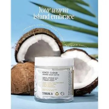 Truly Beauty Coco Cloud Shaving Cream for Women Sensitive Skin Whipped Shave Butter for Legs, Pubic Hair, Underarm, Body, Intimate Bikini Area, etc. 1.3 OZ