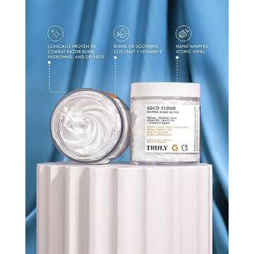 Truly Beauty Coco Cloud Shaving Cream for Women Sensitive Skin Whipped Shave Butter for Legs, Pubic Hair, Underarm, Body, Intimate Bikini Area, etc. 1.3 OZ