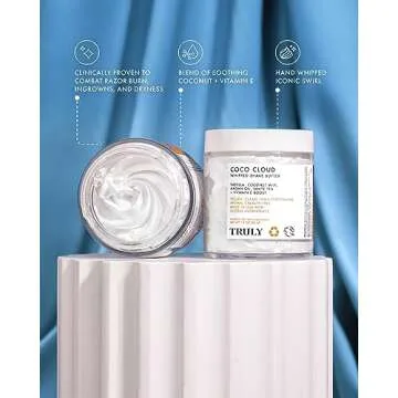 Truly Beauty Coco Cloud Shaving Cream for Women Sensitive Skin Whipped Shave Butter for Legs, Pubic Hair, Underarm, Body, Intimate Bikini Area, etc. 1.3 OZ