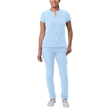 Adar Uniforms Women's Higher Scrub Set - Notched V-Neck Top & Skinny Cargo Pants - A9600 - Sky Blue ...