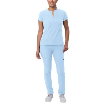 Adar Uniforms Women's Higher Scrub Set - Notched V-Neck Top & Skinny Cargo Pants - A9600 - Sky Blue ...