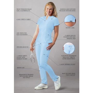 Stylish Adar Women's Scrub Set - Notched V-Neck Top & Pants