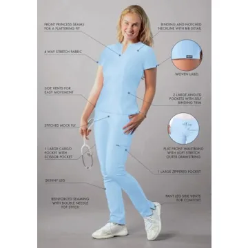 Stylish Adar Women's Scrub Set - Notched V-Neck Top & Pants
