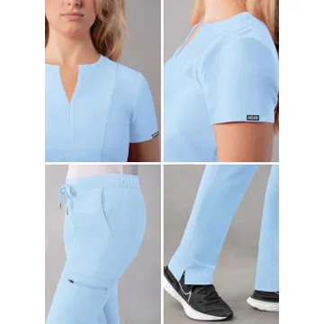 Stylish Adar Women's Scrub Set - Notched V-Neck Top & Pants