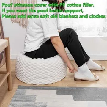 Round Stuffed Pouf Ottoman 20x20x12 Inches Faux Fur Ottoman Foot Rest Under Desk Foot Stool Great for Living Room, Bedroom Small Furniture (Ivory Pouf with Filler)