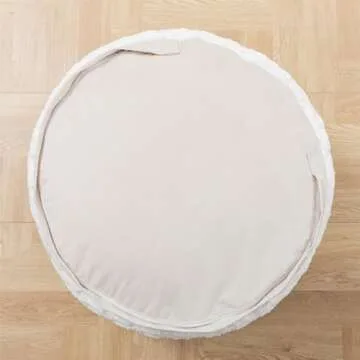 Round Stuffed Pouf Ottoman 20x20x12 Inches Faux Fur Ottoman Foot Rest Under Desk Foot Stool Great for Living Room, Bedroom Small Furniture (Ivory Pouf with Filler)